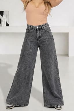 Jeans Wide Leg Palazzo Elasticado Tiro Alto Push Up Oversize Gris Oscuro 38