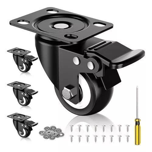 Ruedas Giratorias Con Freno 4 Pulgadas Set 4 Muebles Negras