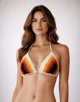 Brasil Top de bano Bikini Mujer Crochet Artesanal colores Crema M