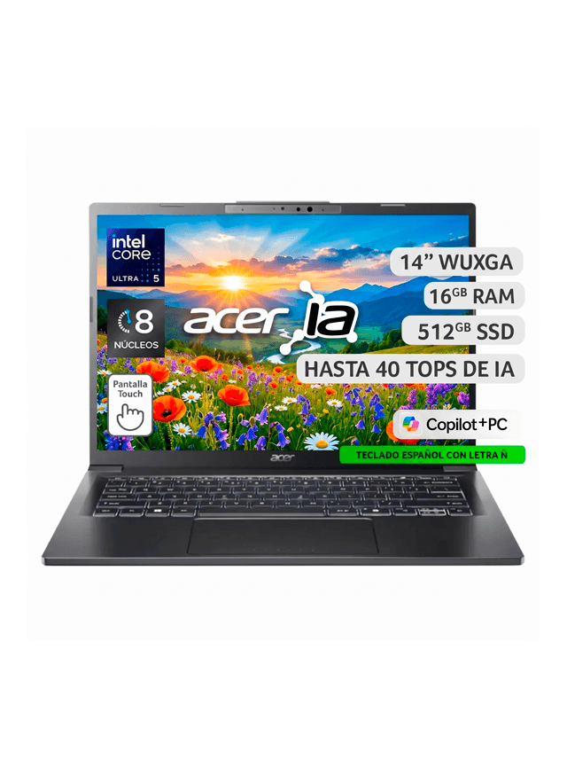 Notebook Acer Copilot+ PC Touch A14-52MT-59PE Intel Ultra 5 40 TOPS IA 16GB RAM 512GB SSD 14" WUXGA