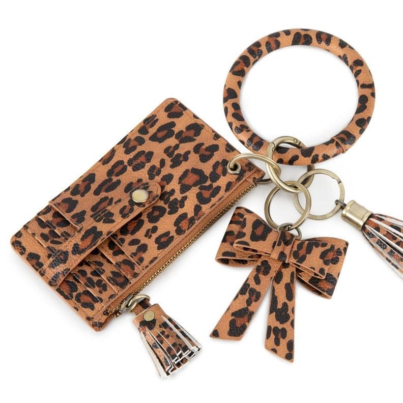 Ecosusi Llavero de pulsera con borla y lazo - leopardo marron Blanco