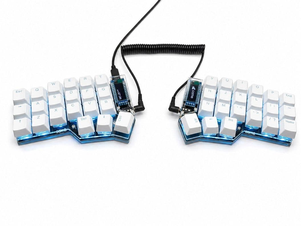 Teclado Mecanico Dividido Corne Mx Hotswap Full Rgb - Split - Switch Blue Blanco