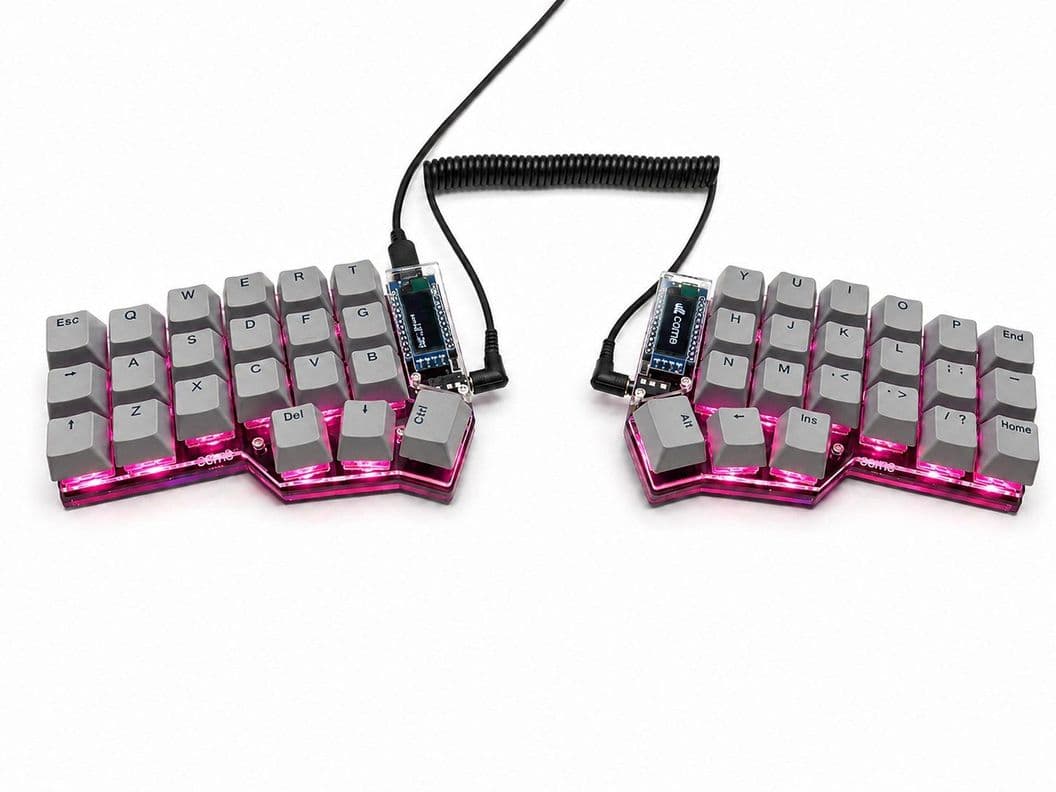 Teclado Mecanico Dividido Corne Mx Hotswap Full Rgb - Split - Switch Red Gris