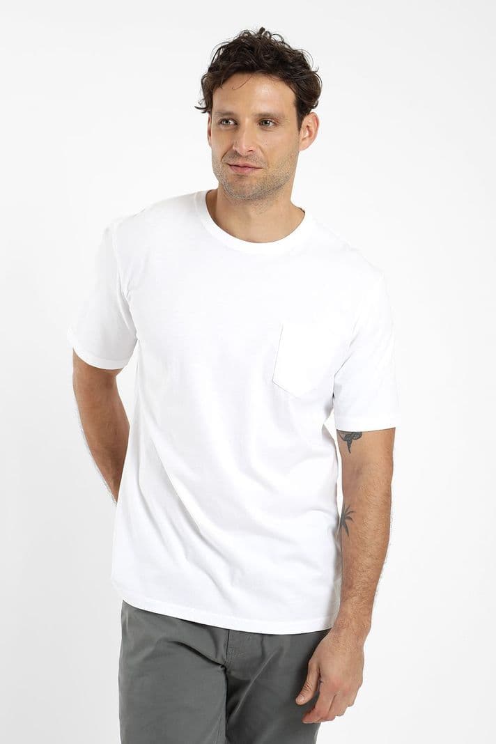 Polera hombre manga corta bolsillo 100% algodon organico Froens Blanco XS
