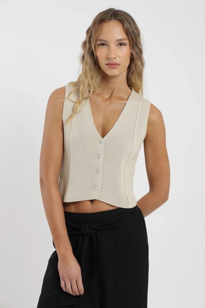 Blusa sin mangas Vest tejido Beige L