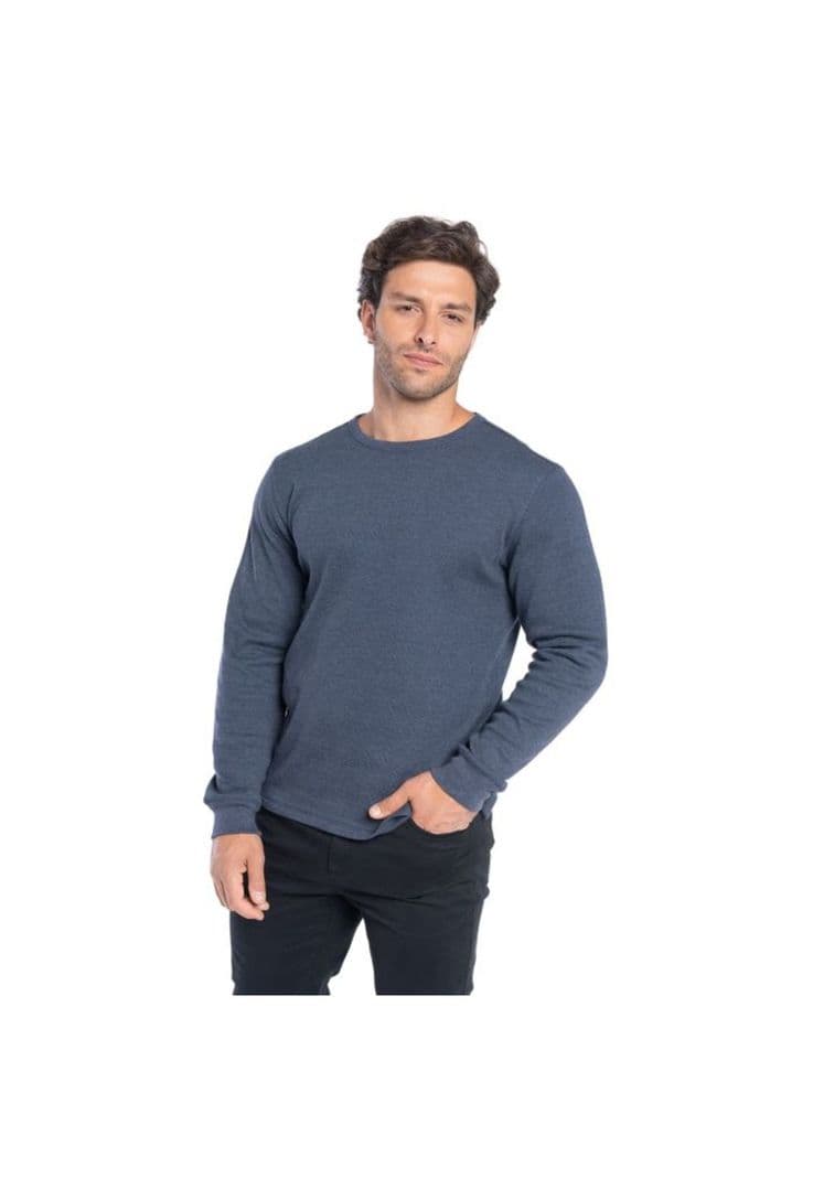 Polera Manga Larga Waffle Hombre Azul S