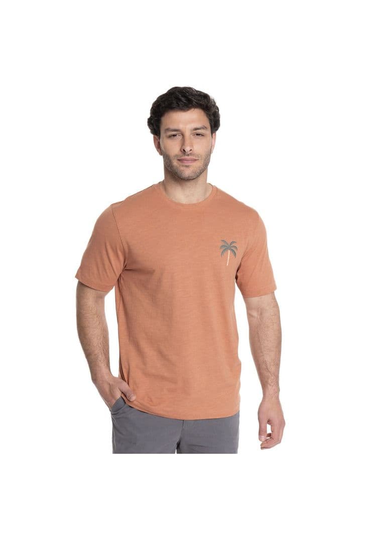 POLERA HOMBRE CUELLO REDONDO ESTAMPADO ESPALDA Naranjo S