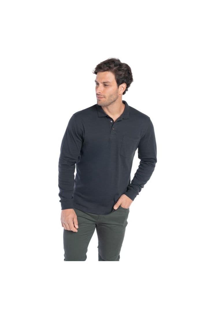 Polera Manga Larga Jersey Cuello Polo Gris XL