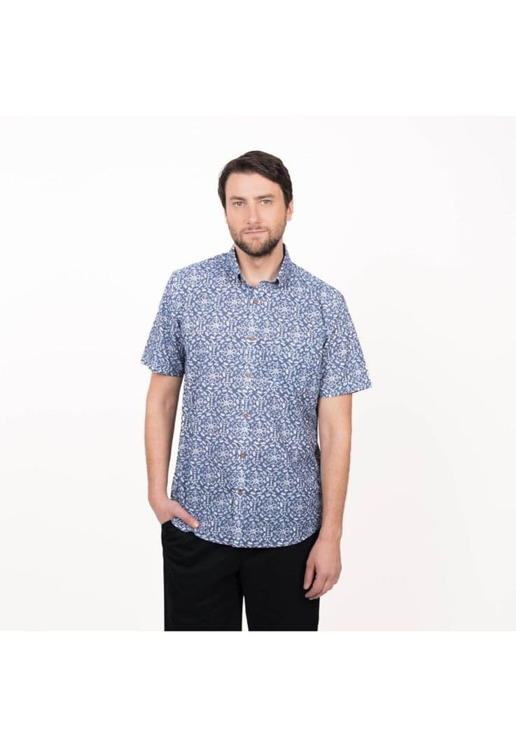 Camisa M/C Estampada Slim Fit Azul S