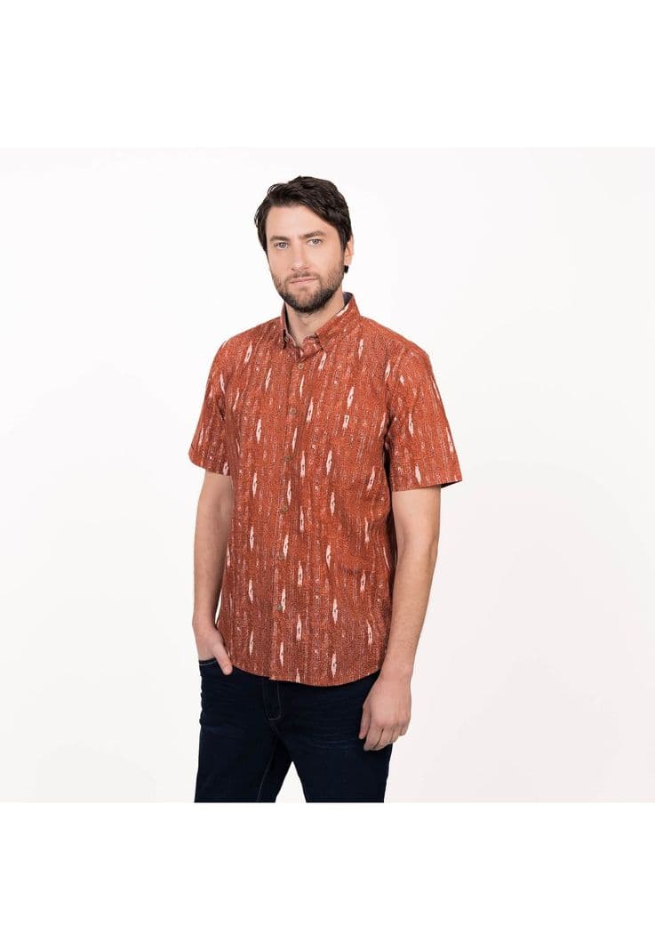 Camisa M/C Estampada Slim Fit Naranjo 2XL