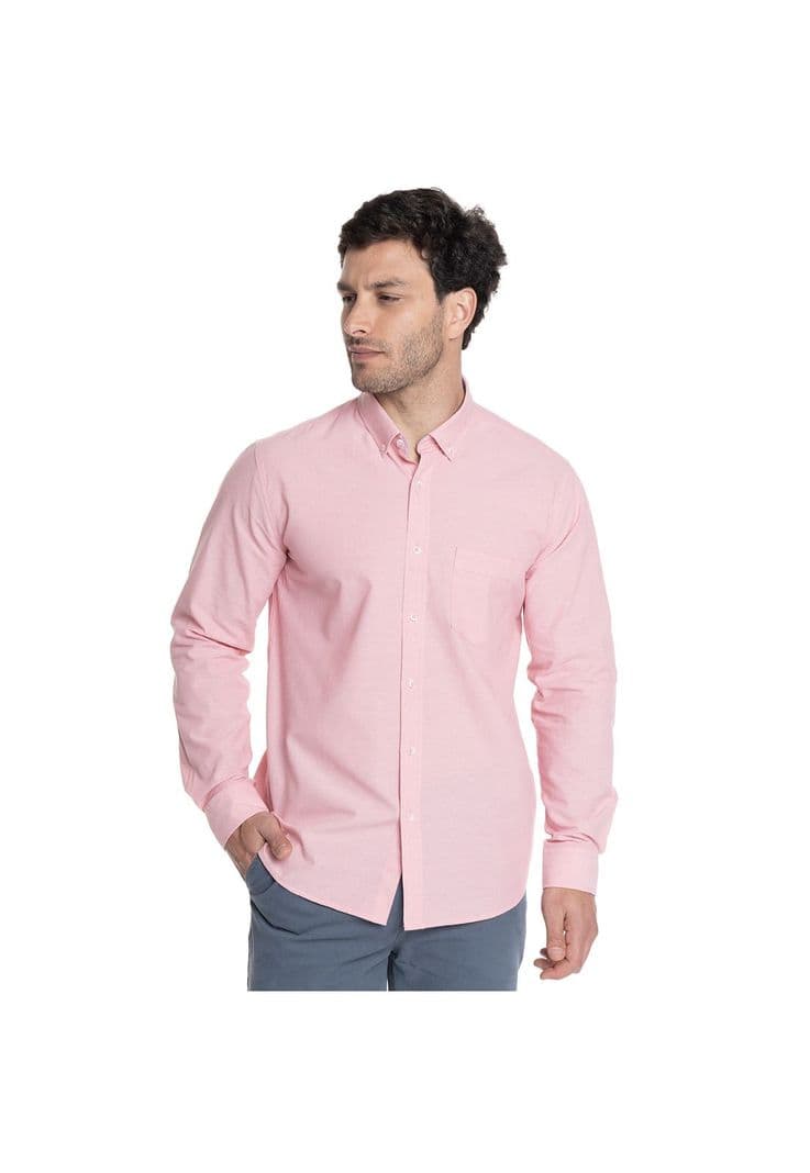CAMISA HOMBRE MANGA LARGA CUELLO SEMI ITALIANO CHAMBRAY Rosado 2XL