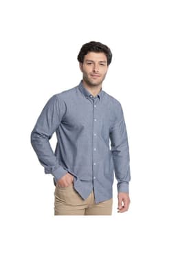 CAMISA HOMBRE MANGA LARGA CUELLO SEMI ITALIANO CHAMBRAY Azul L
