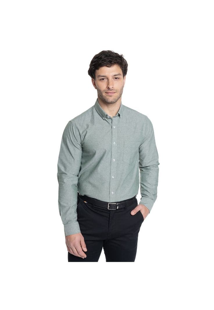 CAMISA HOMBRE MANGA LARGA CUELLO SEMI ITALIANO CHAMBRAY Verde M