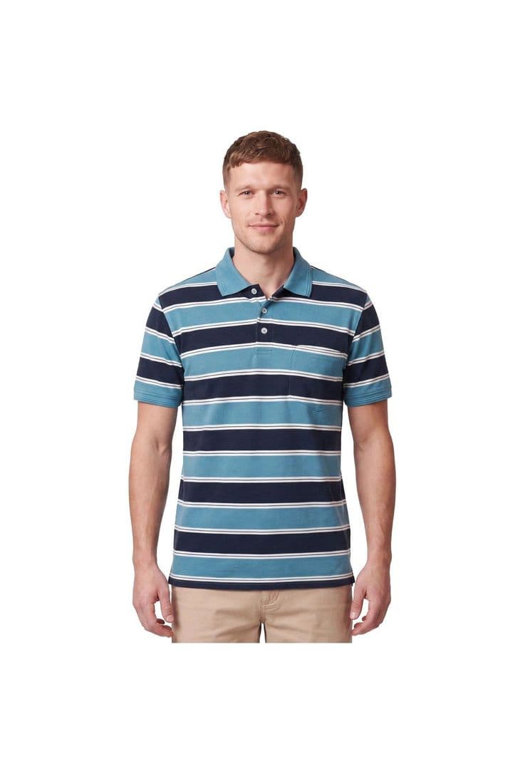 Polera Pique Rayas Hombre Celeste XXXL