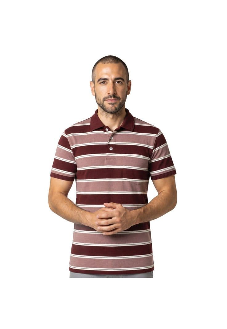 Polera Pique Rayas Hombre Palo Rosa 5XL