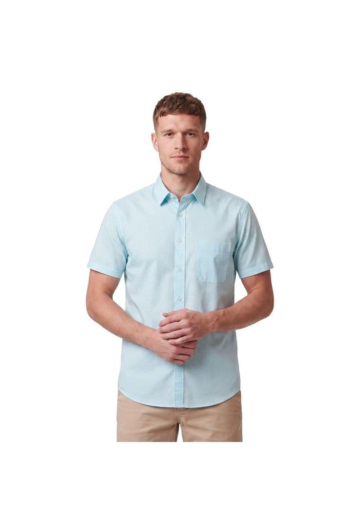 Camisa Manga Corta Estampada Hombre Celeste XL