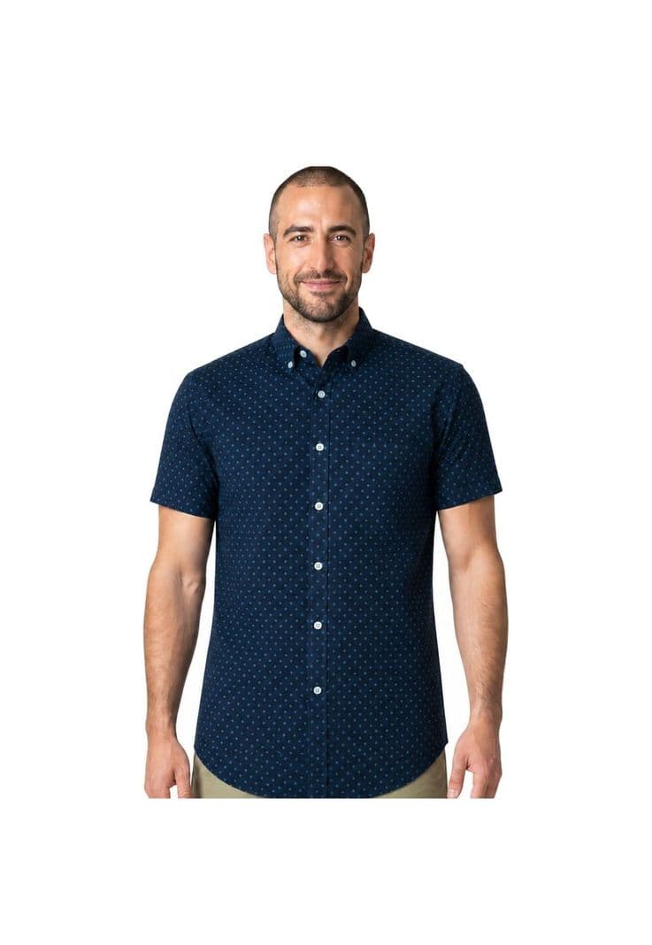 Camisa Manga Corta Estampada Hombre Azul Marino XL