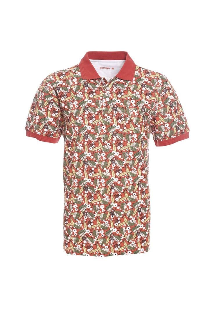Polera Manga Corta Pique Estampada Naranja oscuro Naranjo XL