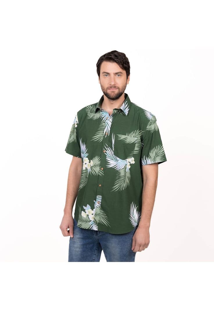 Camisa M/C Guayabera Estampada Regular Fit Verde XL