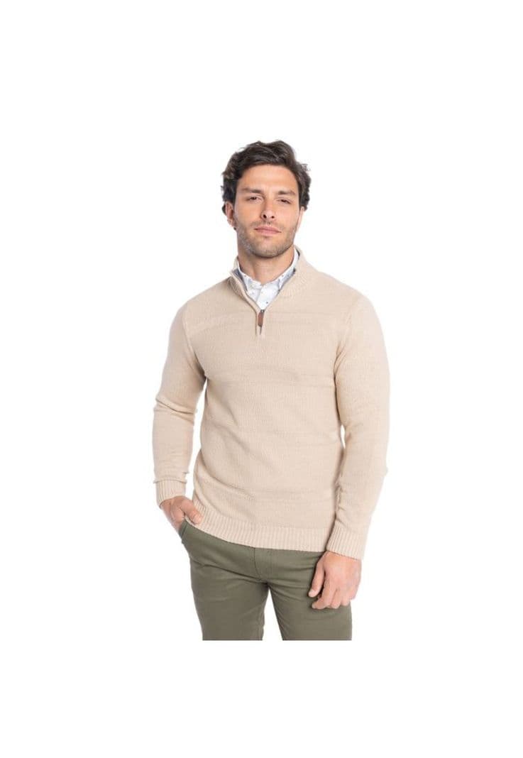Sweater Cuello Alto Cierre Hombre Beige 2XL