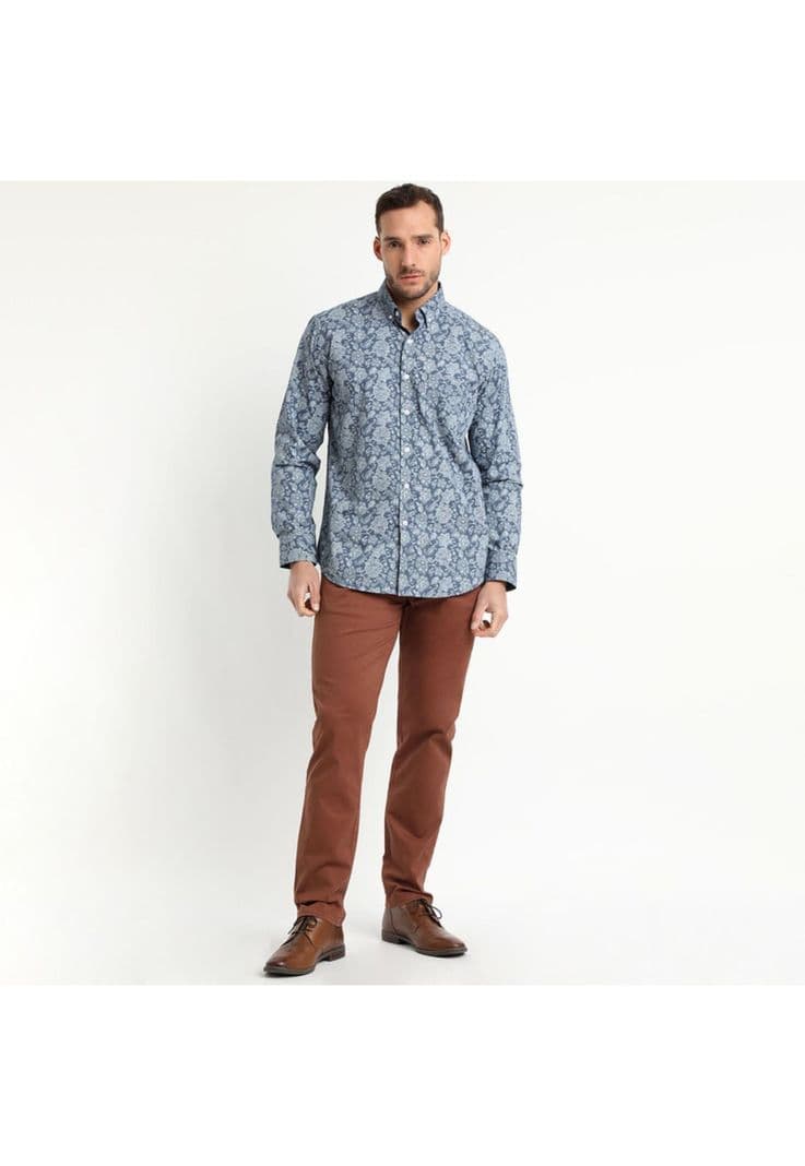 Camisa Trevira Estampada Celeste M