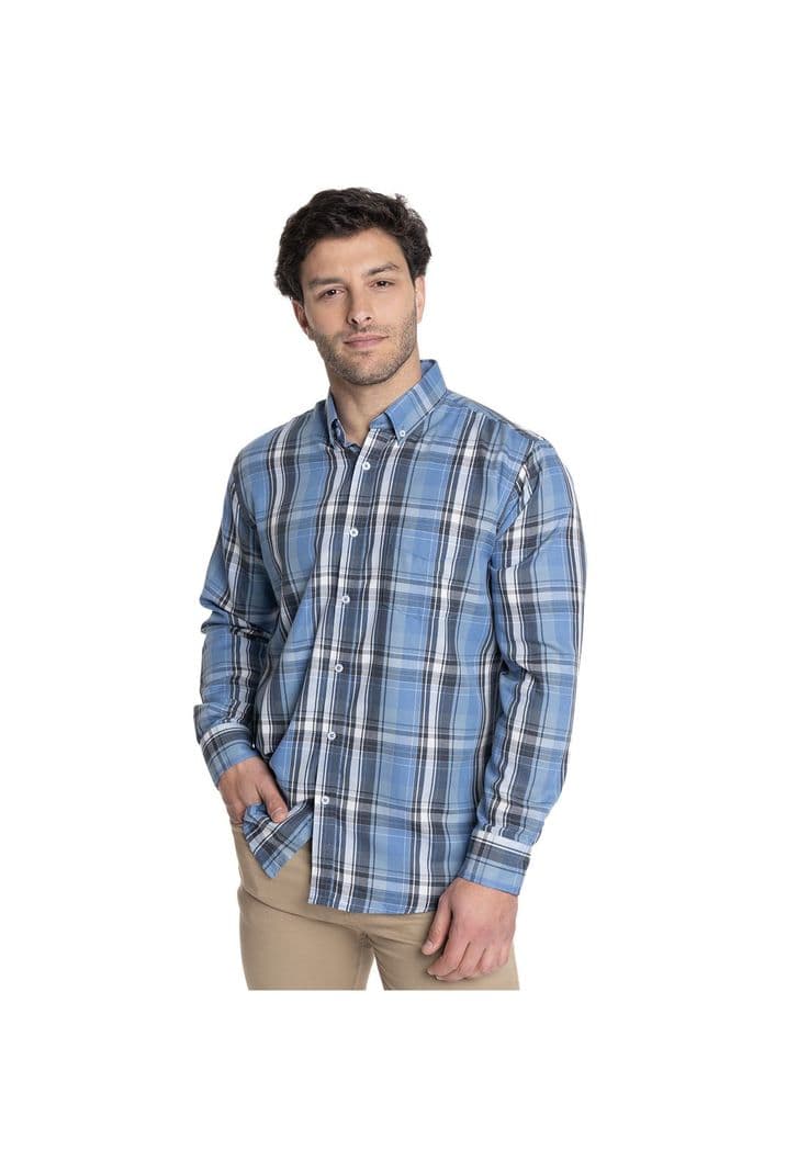 CAMISA HOMBRE MANGA LARGA TREVIRA CUADROS Celeste S