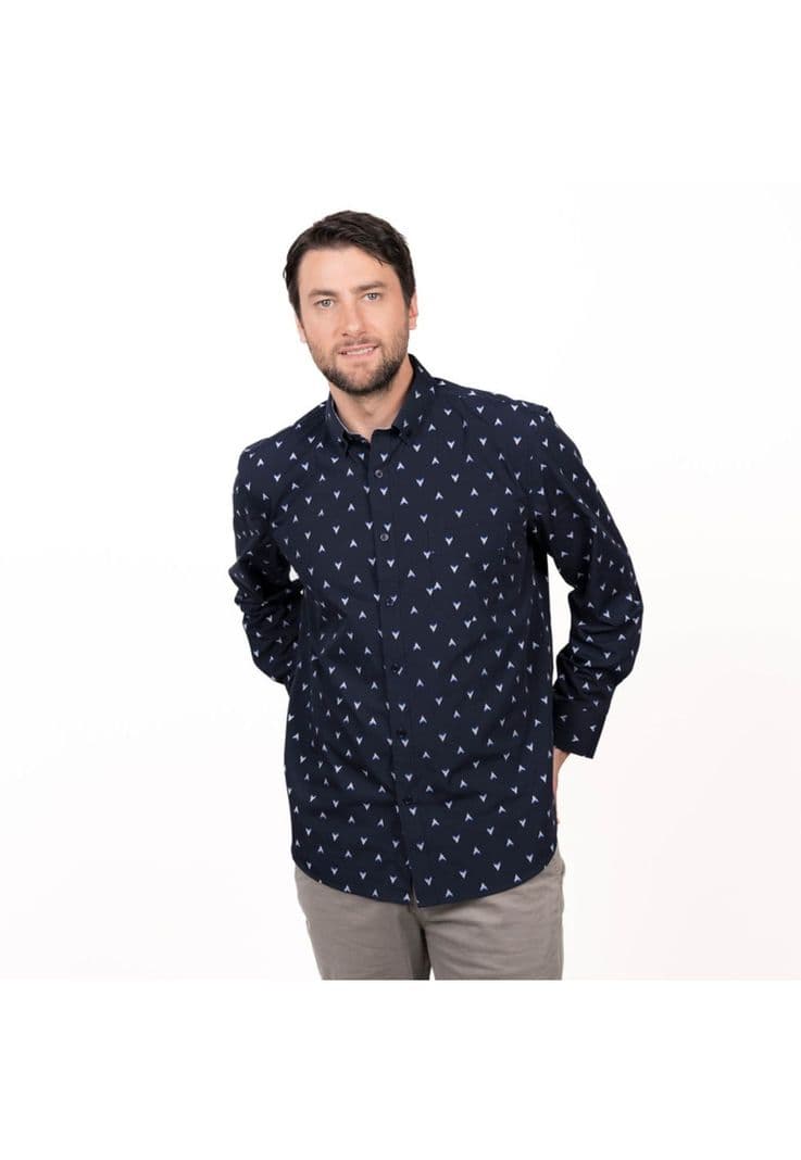 Camisa Trevira Estampada Regular Fit Azul Marino 2XL