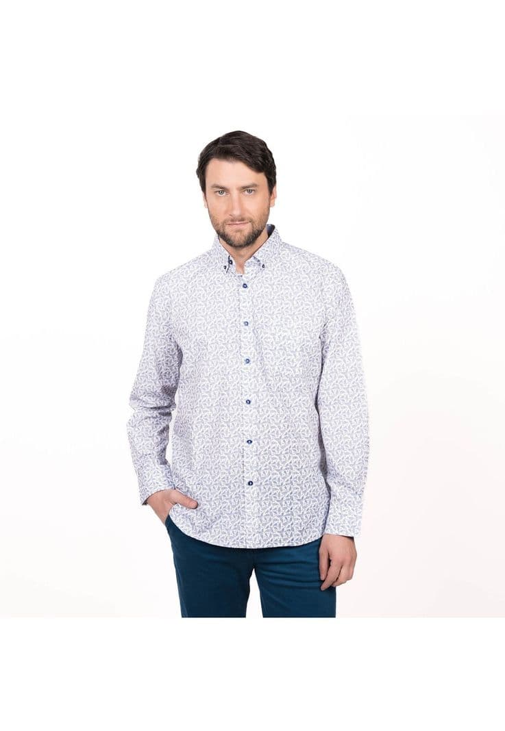 Camisa Trevira Estampada Regular Fit Blanco XL