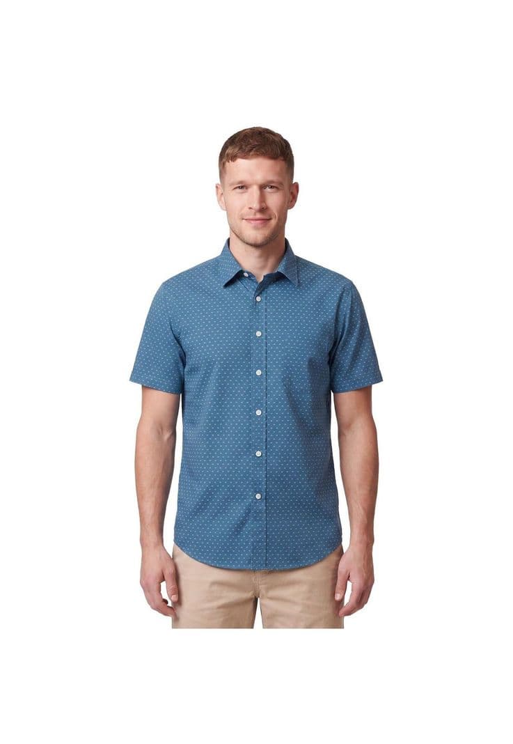 Camisa Corta Estampada Texturizada Hombre Azul XXXL