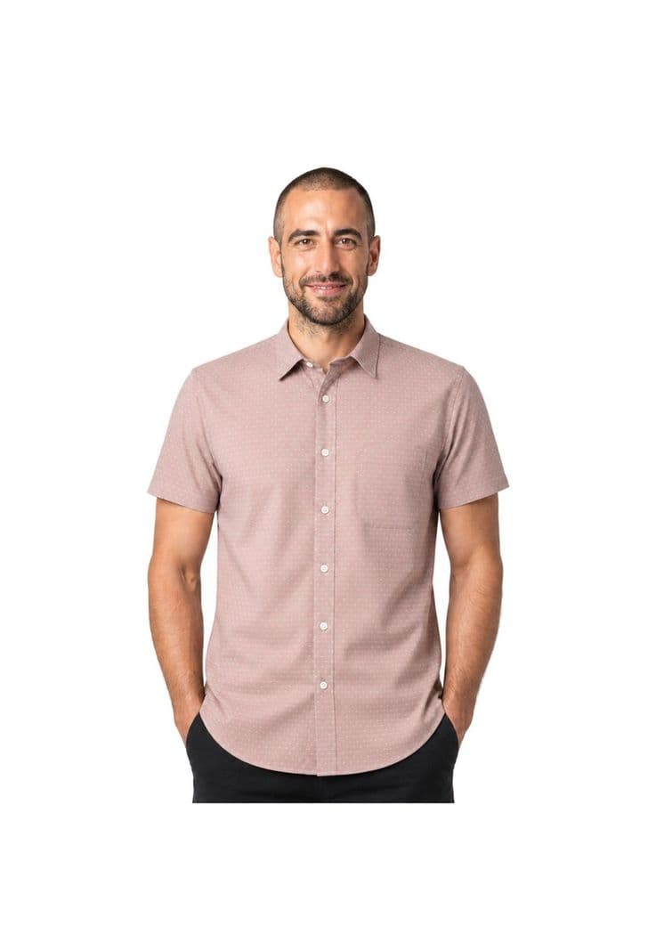 Camisa Corta Estampada Texturizada Hombre Rosado L
