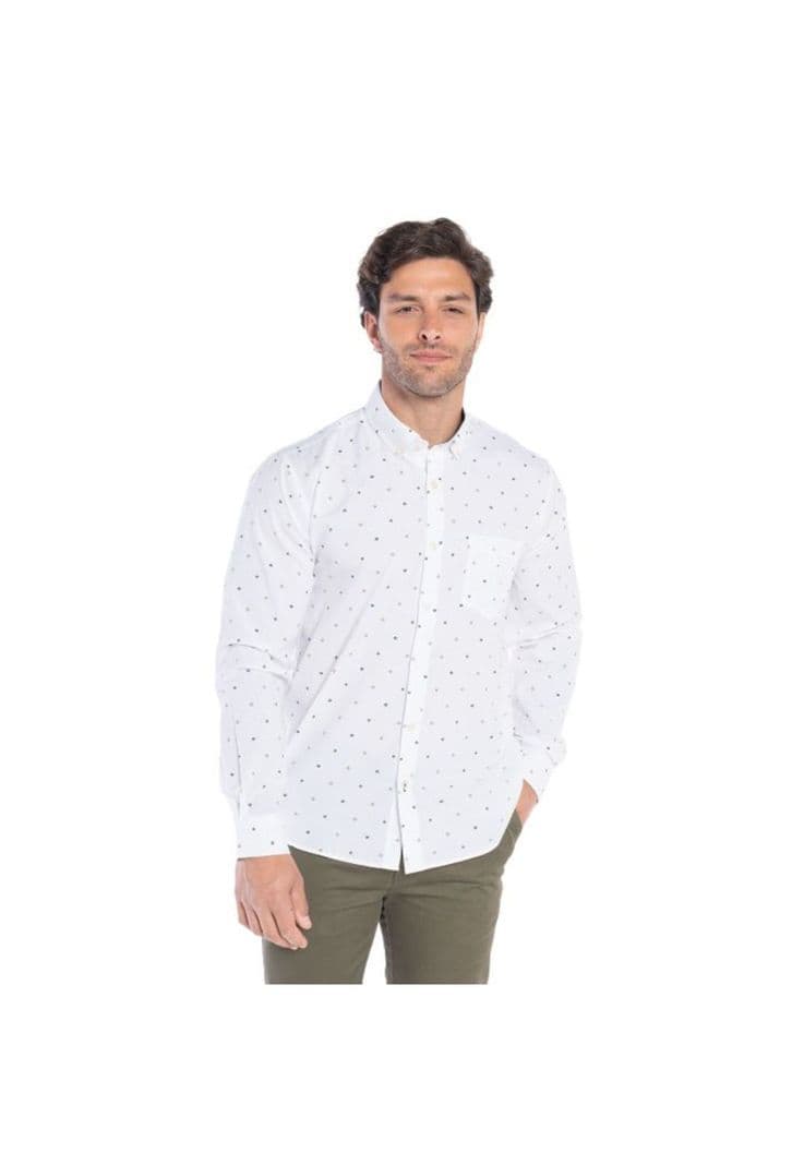 Camisa Manga Larga Oxford Estampada Hombre Blanco XL