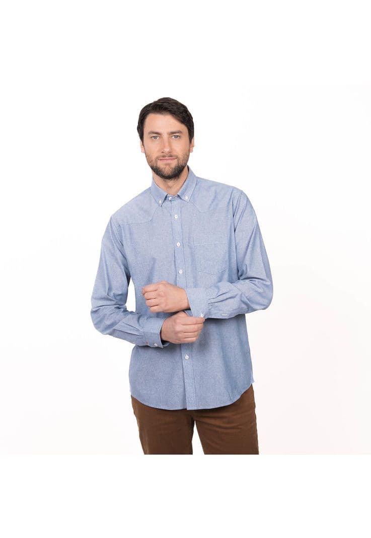 Camisa Oxford Chambray Slim Fit Azul XL