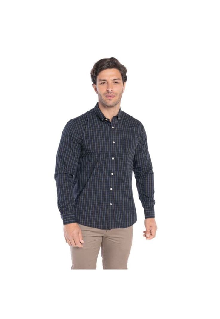 Camisa Manga Larga Cuadros Hombre Negro L