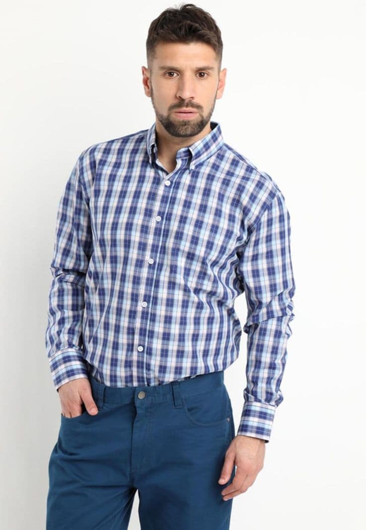 Camisa Fantasia Premium Manga Larga Boton Cuello Celeste 37