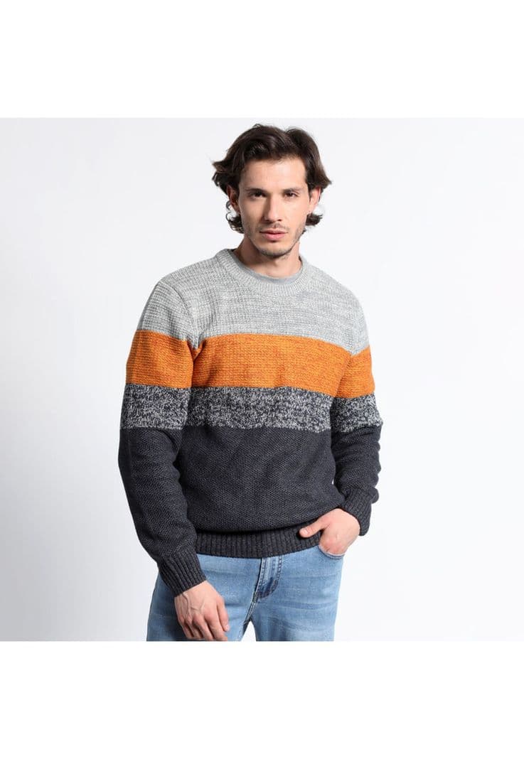 Sweater Cuello Redondo Textura Azul XXXL