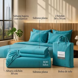 SABANAS 800 HILOS SIGNATURE CELESTE 2 PLAZAS 794 Turquesa