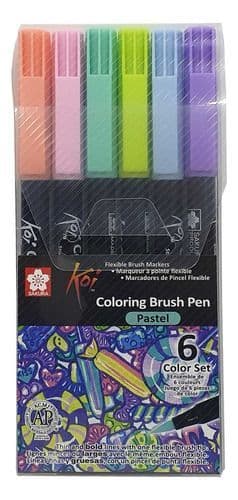 Set Plumones Acuarelables Sakura Koi Brush 6 Colores Pastel