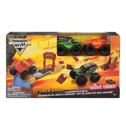 Set El Toro Loco y Grave Digger Launcher Monster Jam Naranjo