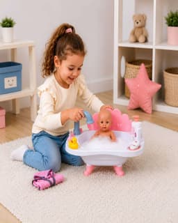 Banera Para Munecas Con Bebe Patito De Hule Y Accesorios Rosado