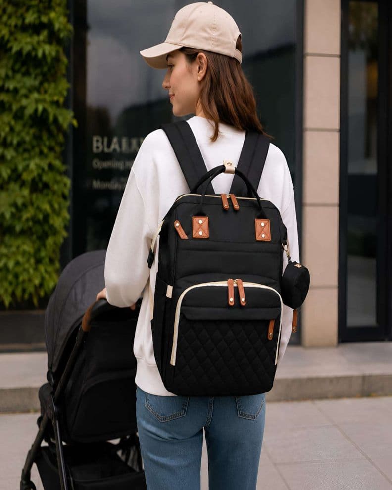 Mochila Maternal Multifuncional De Gran Capacidad Con Monedero m1 Negro
