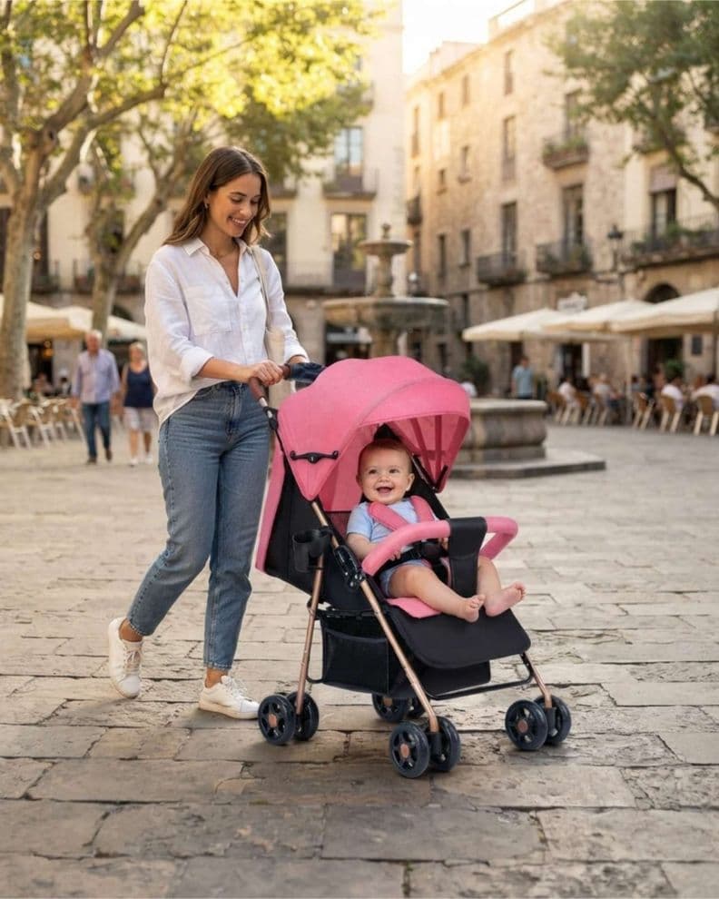 Coche para Bebe con Estructura Resistente y Asiento Acolchado m3 Rosado Claro