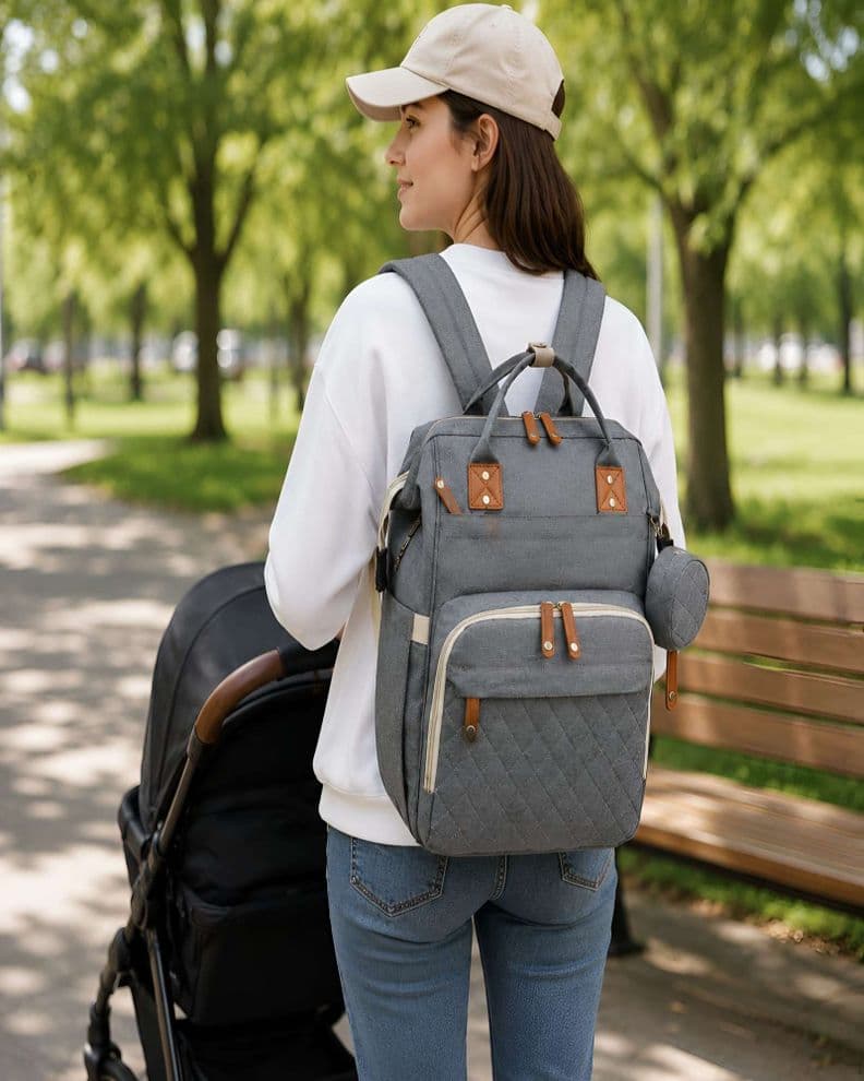 Mochila Maternal Multifuncional De Gran Capacidad Con Monedero m2 Gris