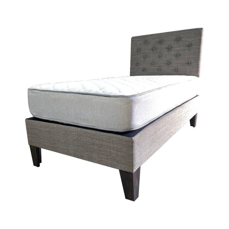 Cama Americana 1P + Colchon de resortes + Respaldo Gris Lino Pmadera Gris Oscuro