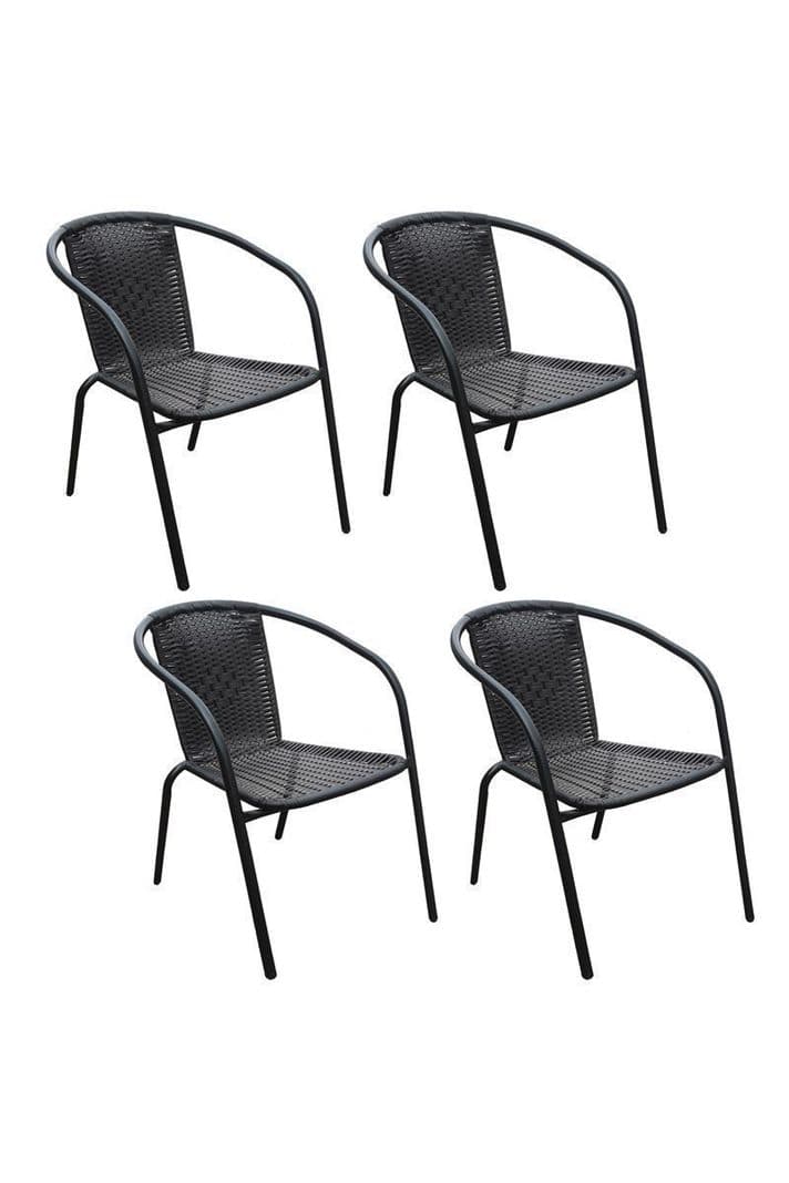 Pack 4 Silla De Terraza Ratan Sintetico y Acero Negro