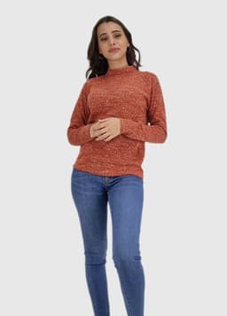 Polera cuello alto acanalado Terracota M