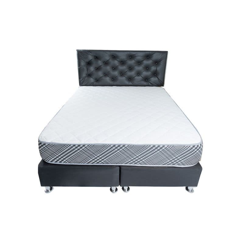 Cama Americana Full + Colchon de resortes + Respaldo Negro Cuero PU Pmetal