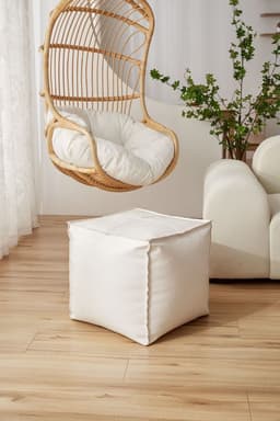 Pouf de ecocuero cuadrado 45x45cm blanco invierno