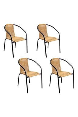 Pack 4 Silla De Terraza Ratan Sintetico y Acero Beige