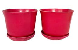 SET 2 MACETAS BIO CURVO ROJO C/PLATO 16,5X13