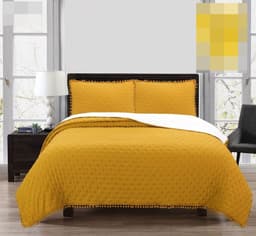 Cubrecamas Algodon con pompones 1.5 TL22 amarillo Mostaza